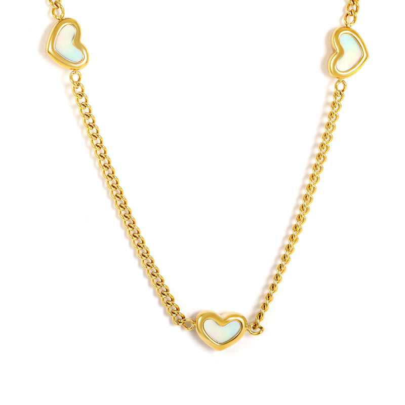 11x9mm shell heart-shaped accessory 40+5cm + 6mm round pendant necklace, gold