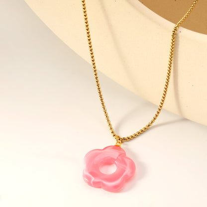 26.7mm Resin White/Red/Blue/Yellow/Coffee/Pink/Peacock Blue/Peacock Green Wreath Pendant 2.0 Square Pearl Chain*40+5cm+6mm Round Plaque Necklace GOLDEN asonjewelry