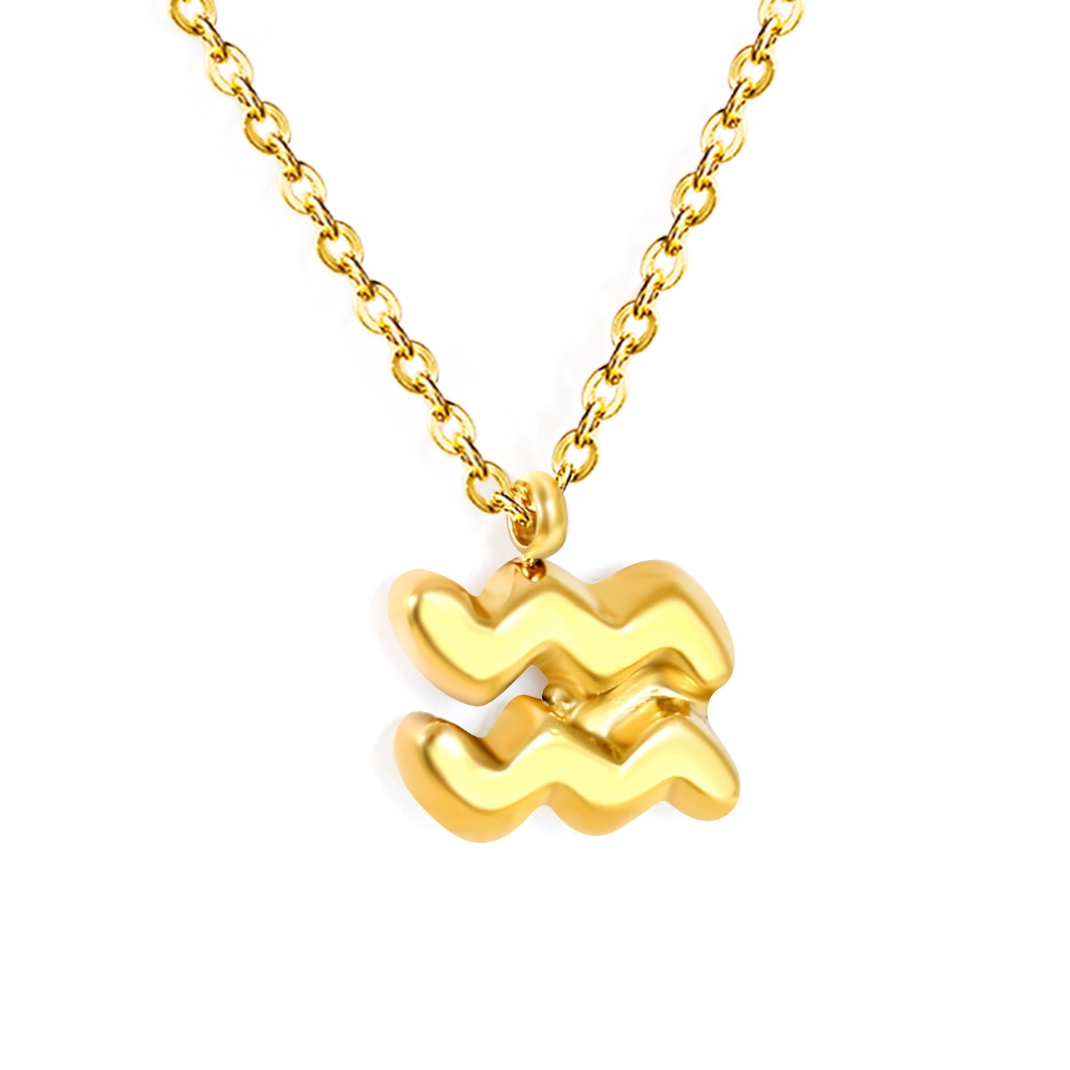 Aries/Taurus/Gemini/Cancer/Leo/Virgo/Libra/Scorpio/Sagittarius/Capricorn/Aquarius/Pisces Bubble Constellation Pendant 0.3 Cross Chain 40+5cm+6mm Round Tag Necklace Gold asonjewelry