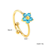 Gold - Plated Multi - Color Gemstone Flower - Shaped Open Rings