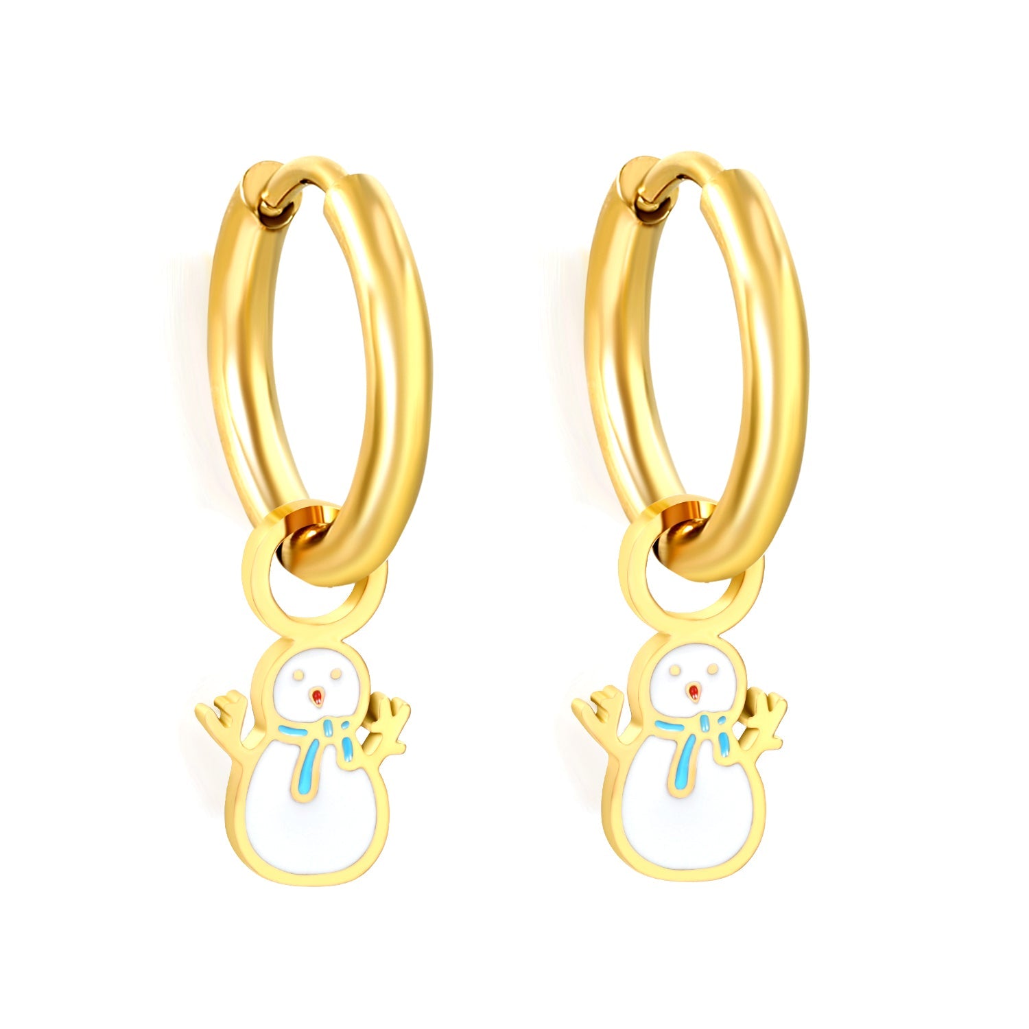 2*10mm circle + 6.7*12mm snowman with white drop earrings gold color asonjewelry