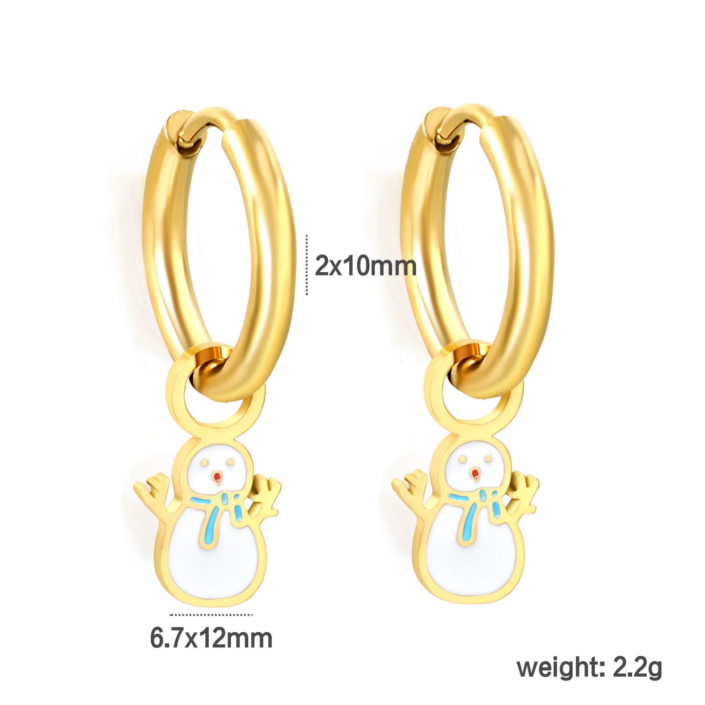 2*10mm circle + 6.7*12mm snowman with white drop earrings gold color asonjewelry