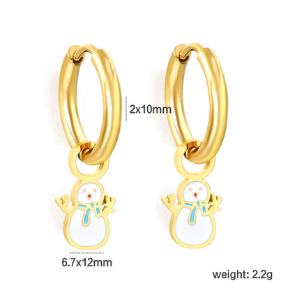 2*10mm circle + 6.7*12mm snowman with white drop earrings gold color asonjewelry