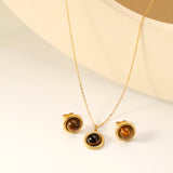Tiger's Eye Set Gold-colored earrings:11.6mm Pendant:11.6mm 0.3 cross chain*40+5cm+6mm round plaque