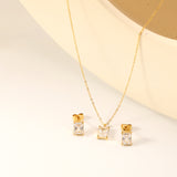 Rectangular White Zircon Set Gold/Steel Earrings: 5*7mm Pendant: 5*7mm 0.3mm Cross Chain 40+5cm + 6mm Round Tag