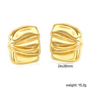 24*28mm Rectangular Button Earring, Gold