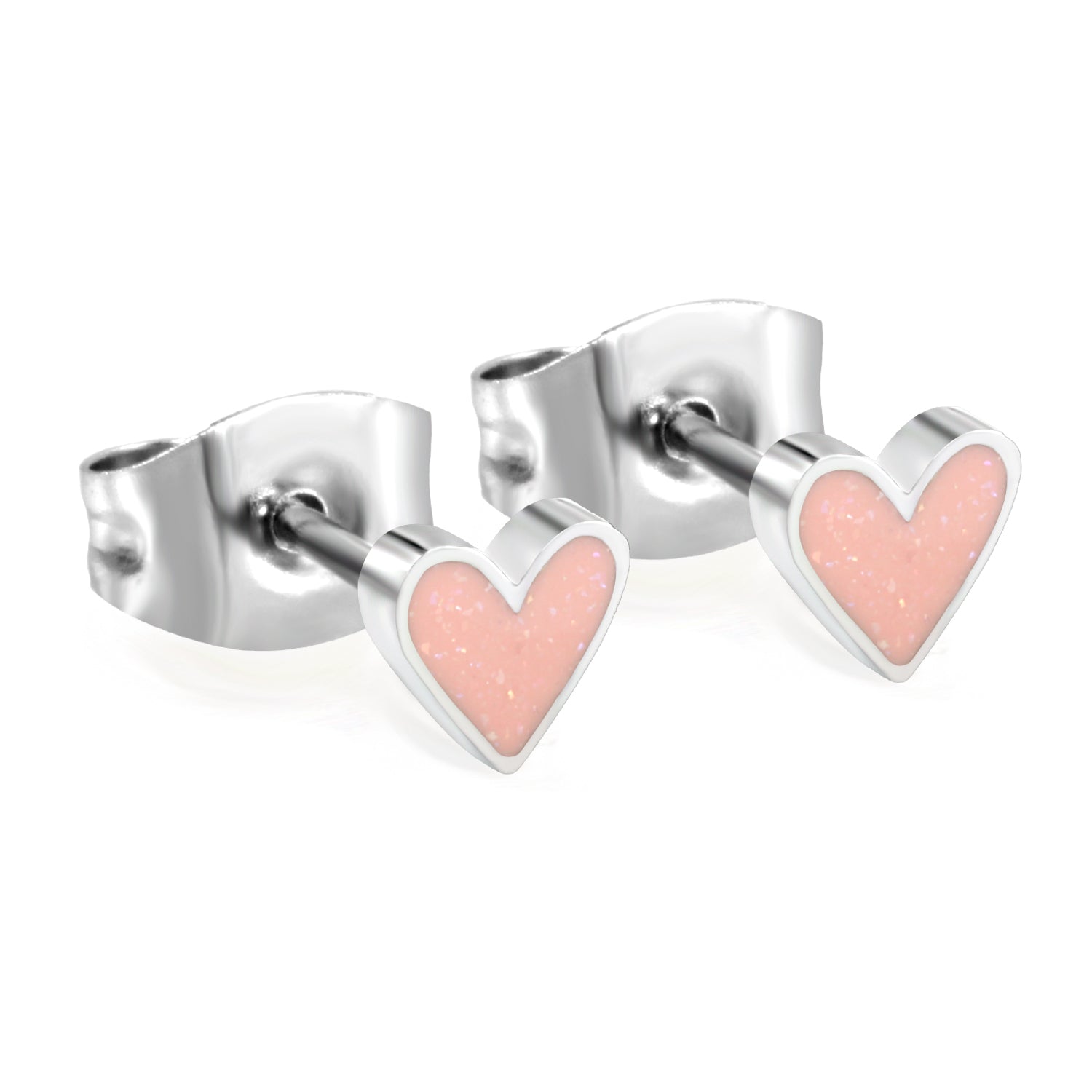 4.5mm Heart with Pink Glitter Drip Earrings Steel Color asonjewelry