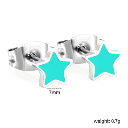 7mm Star with Mint Green Drip Earrings Steel Color asonjewelry