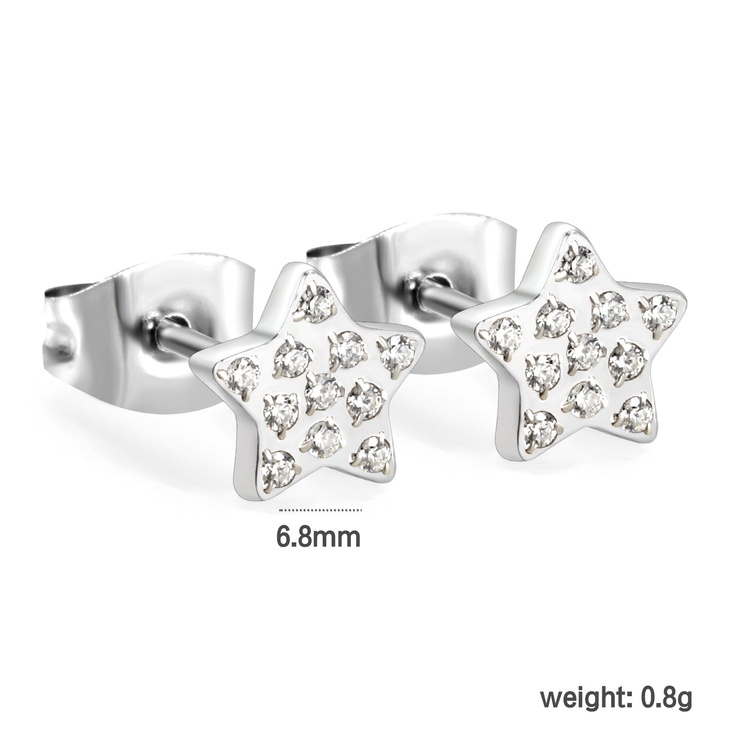 6.8mm Pentagram with CNC White Zirconia Stud Earrings Steel/Gold asonjewelry