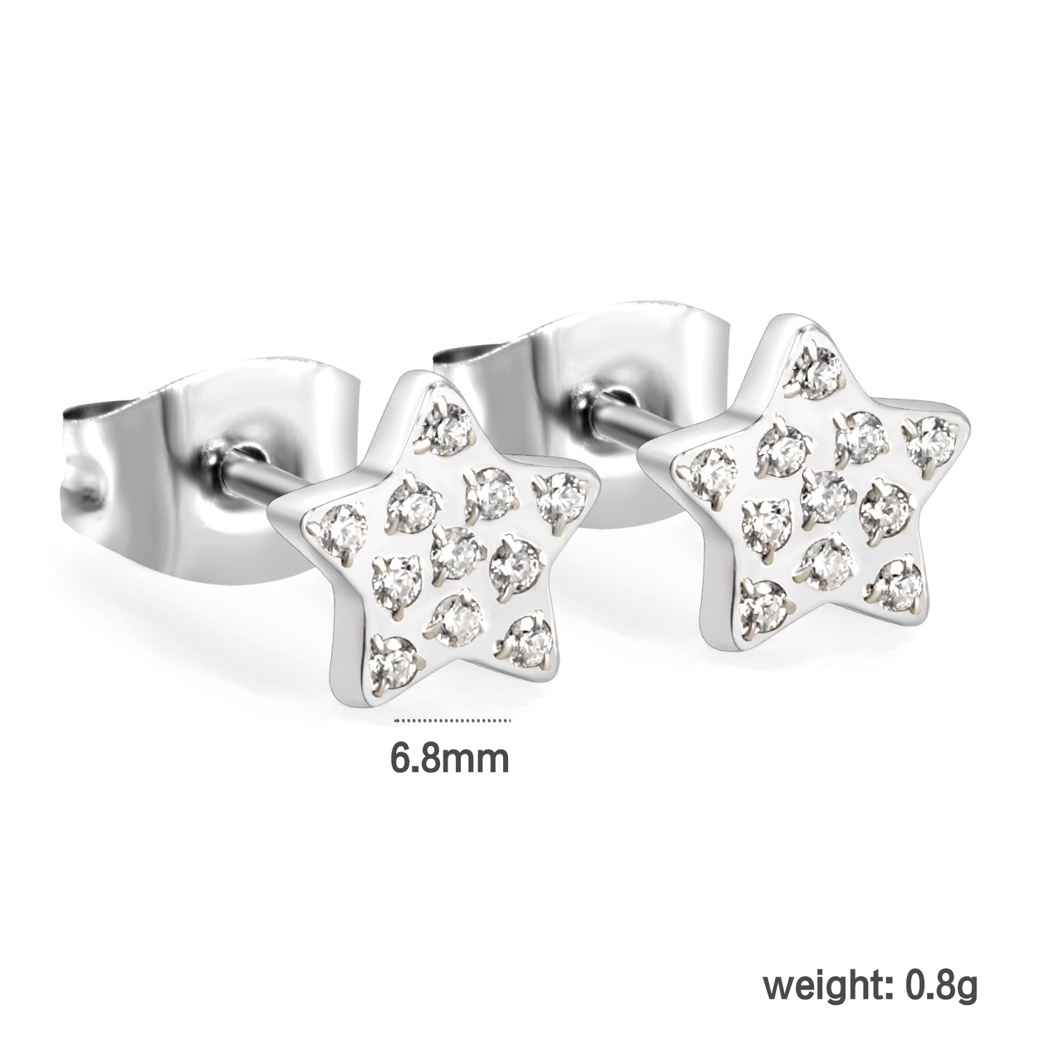 6.8mm Pentagram with CNC White Zirconia Stud Earrings Steel/Gold asonjewelry