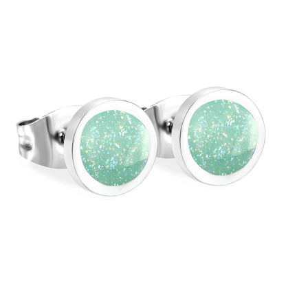 7.7mm Round with Gray Green/Mint Green Glitter Drip Earrings Steel Color asonjewelry