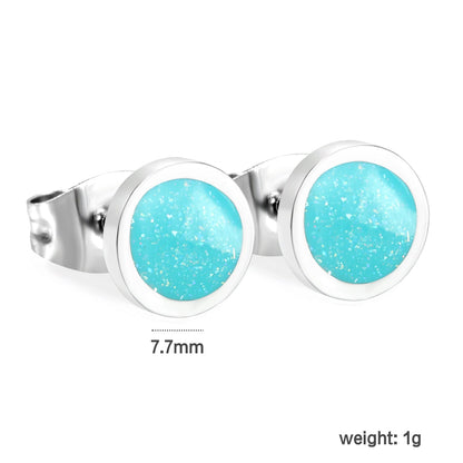 7.7mm Round with Gray Green/Mint Green Glitter Drip Earrings Steel Color asonjewelry