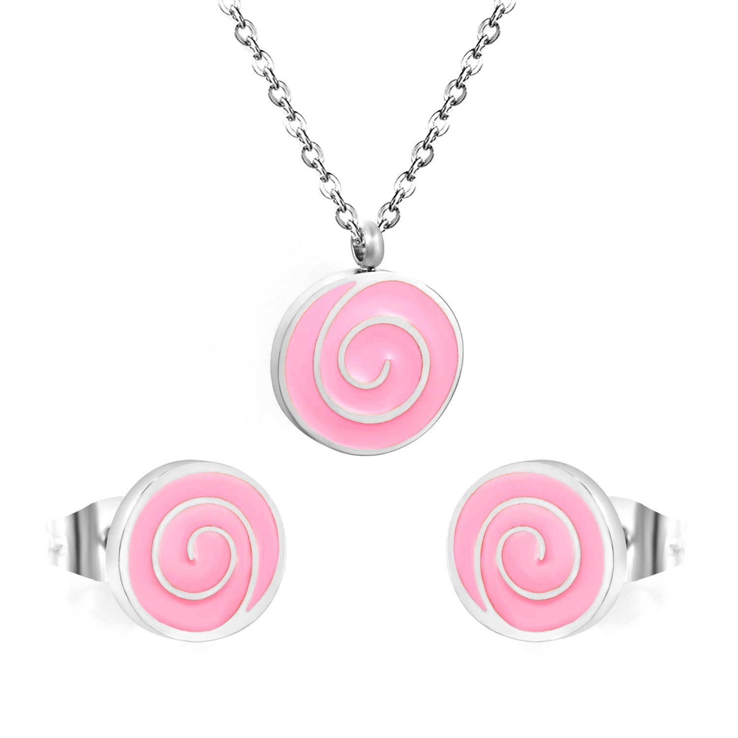 Bobbleboard Candy with Powder Drip Oil Set 0.3 Cross 40+5cm+6mm Round Plaque Earrings: 10.3*9.5mm Pendant: 12.3*11.5mm Steel Color/Golden Color asonjewelry