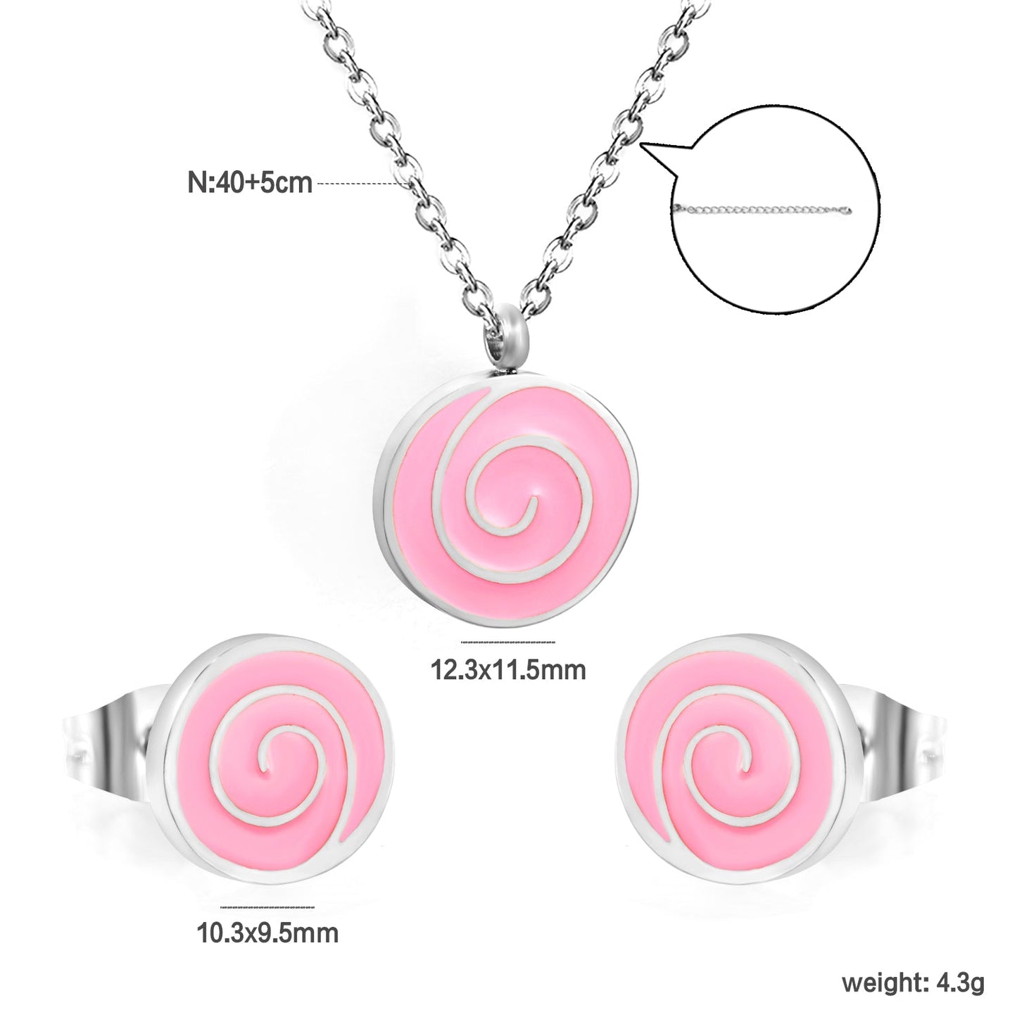 Bobbleboard Candy with Powder Drip Oil Set 0.3 Cross 40+5cm+6mm Round Plaque Earrings: 10.3*9.5mm Pendant: 12.3*11.5mm Steel Color/Golden Color asonjewelry