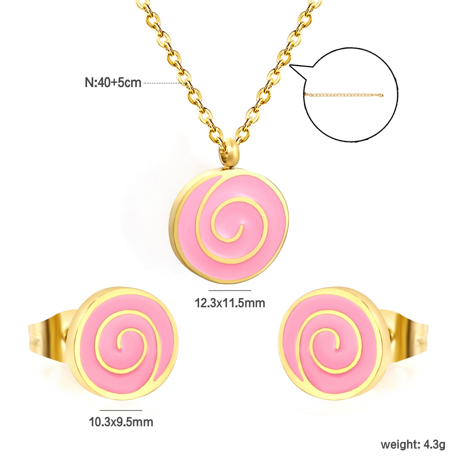 Bobbleboard Candy with Powder Drip Oil Set 0.3 Cross 40+5cm+6mm Round Plaque Earrings: 10.3*9.5mm Pendant: 12.3*11.5mm Steel Color/Golden Color asonjewelry