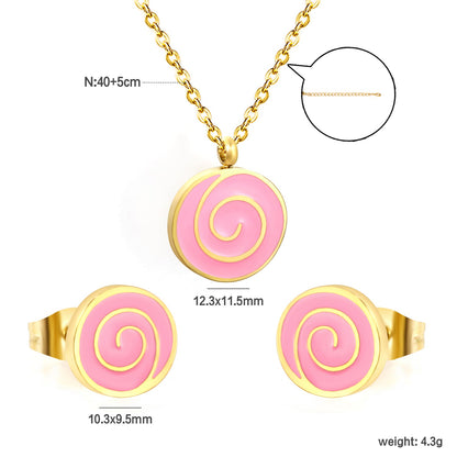 Bobbleboard Candy with Powder Drip Oil Set 0.3 Cross 40+5cm+6mm Round Plaque Earrings: 10.3*9.5mm Pendant: 12.3*11.5mm Steel Color/Golden Color asonjewelry