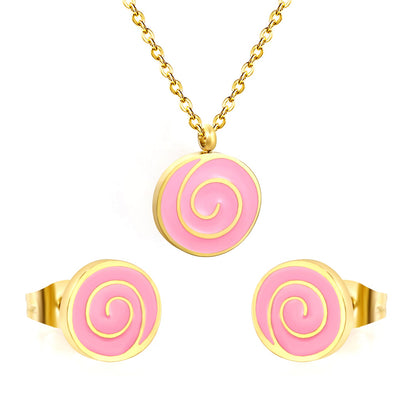 Bobbleboard Candy with Powder Drip Oil Set 0.3 Cross 40+5cm+6mm Round Plaque Earrings: 10.3*9.5mm Pendant: 12.3*11.5mm Steel Color/Golden Color asonjewelry