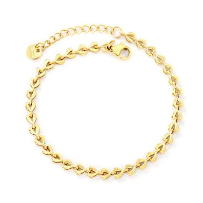 4*3.3mm Small Heart Chain 18+3cm+6mm Round Tail Plaque Bracelet Steel/Golden asonjewelry