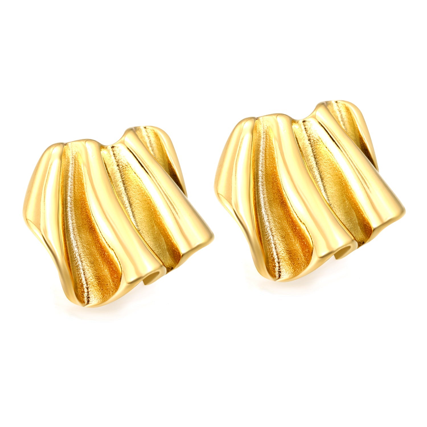 22*20mm Irregular Pleated Stud Earrings Gold Color asonjewelry