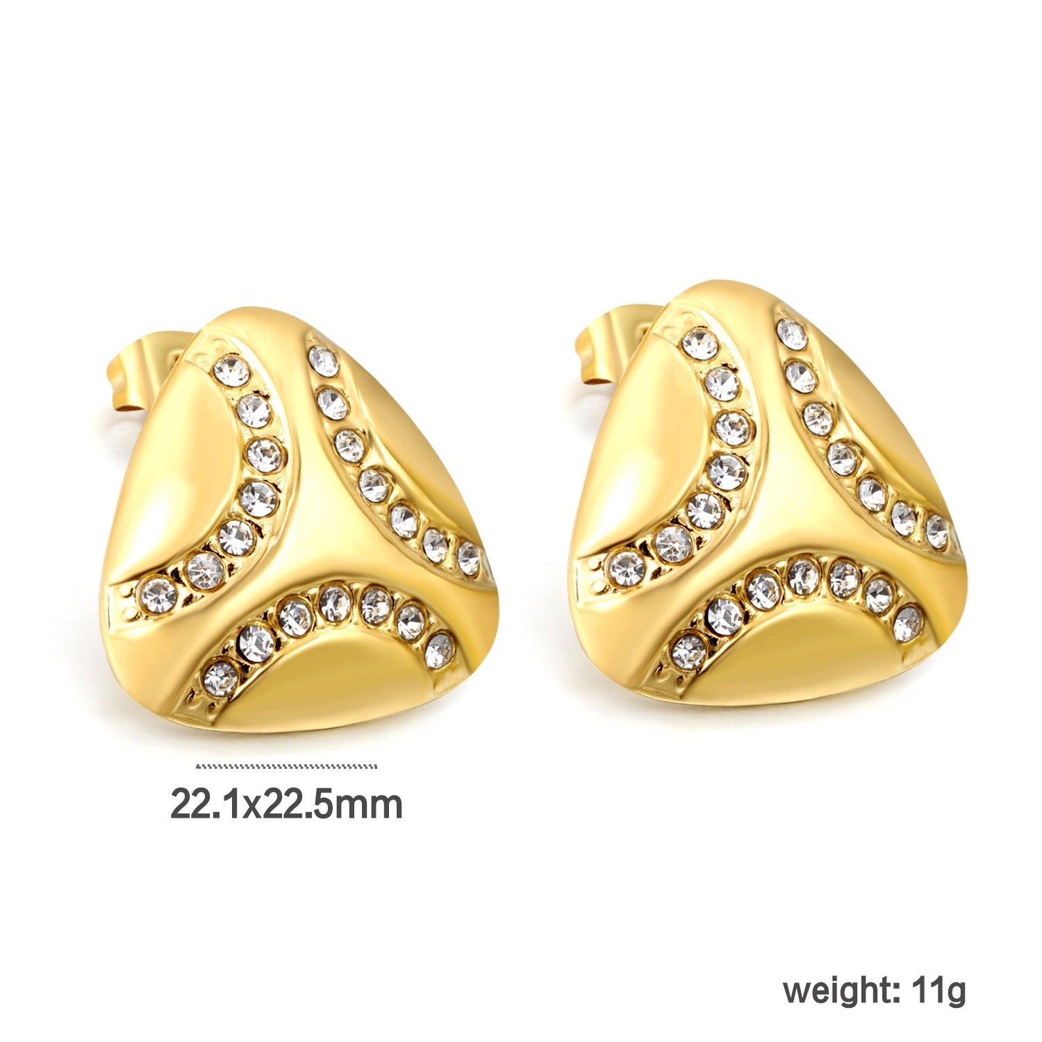 Fat Triangle with White Zirconia Earrings 22.1*21.5mm Gold Color asonjewelry