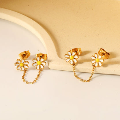 ¡°8mm six petal flower white/blue oil drops +03 cross chain 30mm accessories earrings gold color¡± asonjewelry