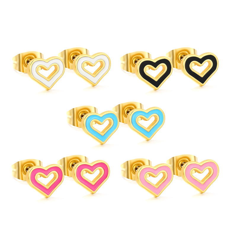 10 pairs mixed 5 colors 8.1*6.6mm heart shaped oil drip set earrings gold color