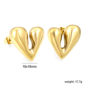 19*18mm two-petal heart-shaped earrings (divided into left and right) Gold color