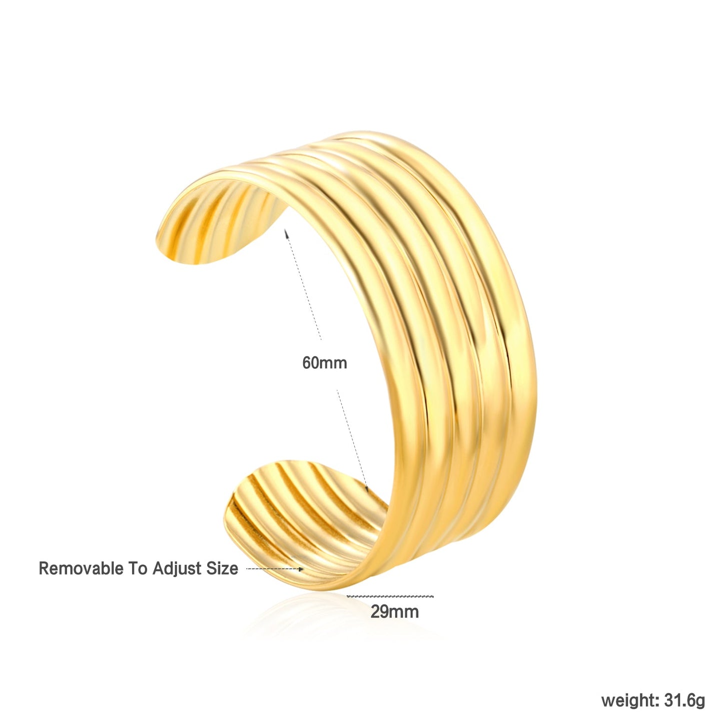 Width 29mm, inner diameter 60mm, smooth threaded bracelet, gold color asonjewelry