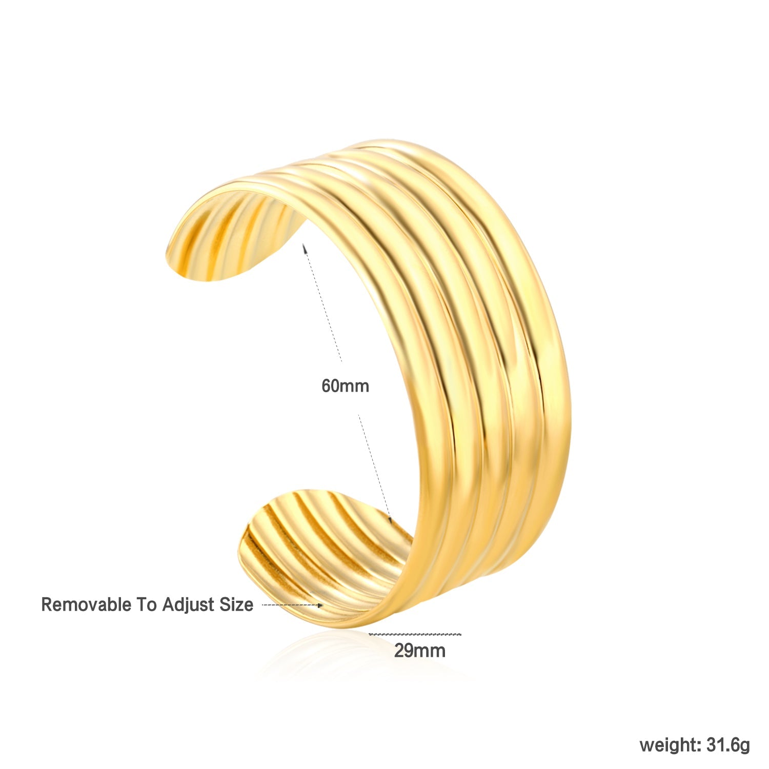 Width 29mm, inner diameter 60mm, smooth threaded bracelet, gold color asonjewelry