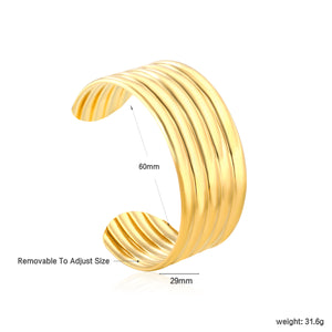 Width 29mm, inner diameter 60mm, smooth threaded bracelet, gold color