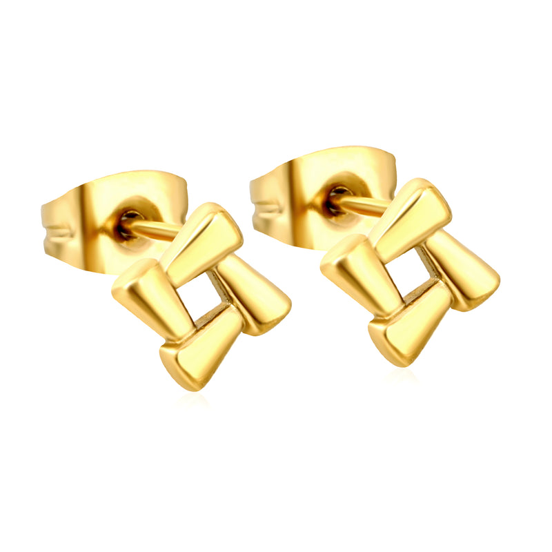 7.8 x 7.8 mm openwork square stud earrings, gold/steel color