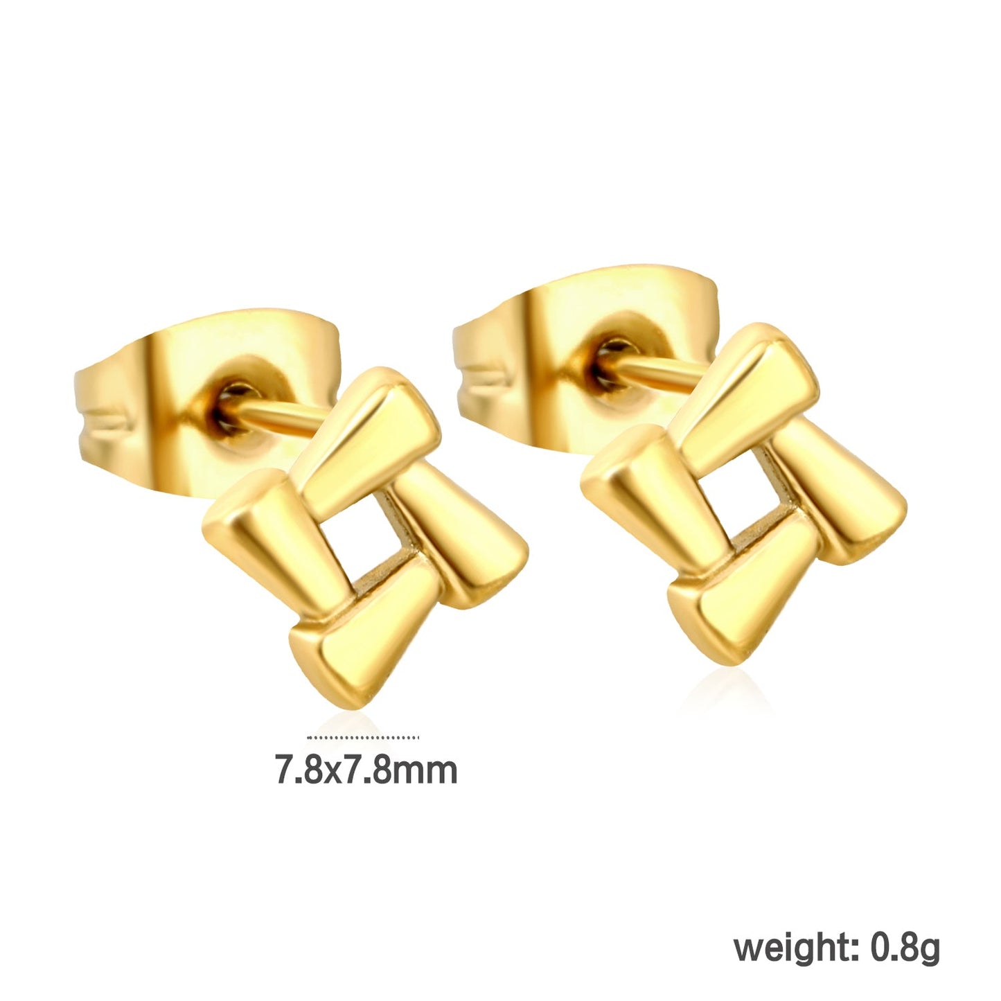 7.8 x 7.8 mm openwork square stud earrings, gold/steel color asonjewelry
