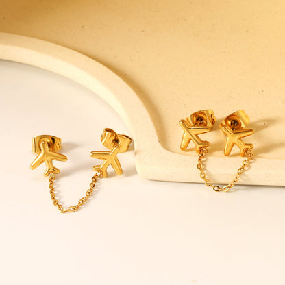8.2*8mm Airplane+03 Cross Chain 30mm Accessories Earrings Golden asonjewelry