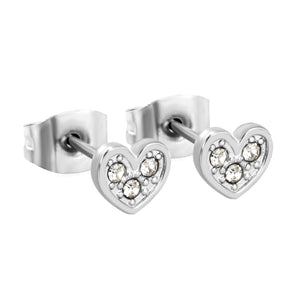 5.8 x 5.3 mm heart-shaped stud earrings with white rhinestones, steel/gold color