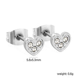 5.8 x 5.3 mm heart-shaped stud earrings with white rhinestones, steel/gold color
