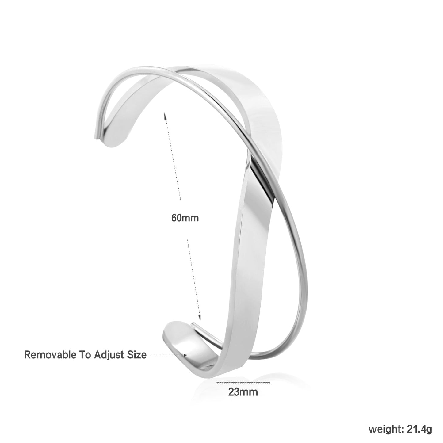 Width 23mm, inner diameter 60mm, irregular geometric cross bracelet, steel color/gold color asonjewelry