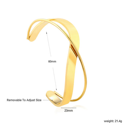 Width 23mm, inner diameter 60mm, irregular geometric cross bracelet, steel color/gold color asonjewelry