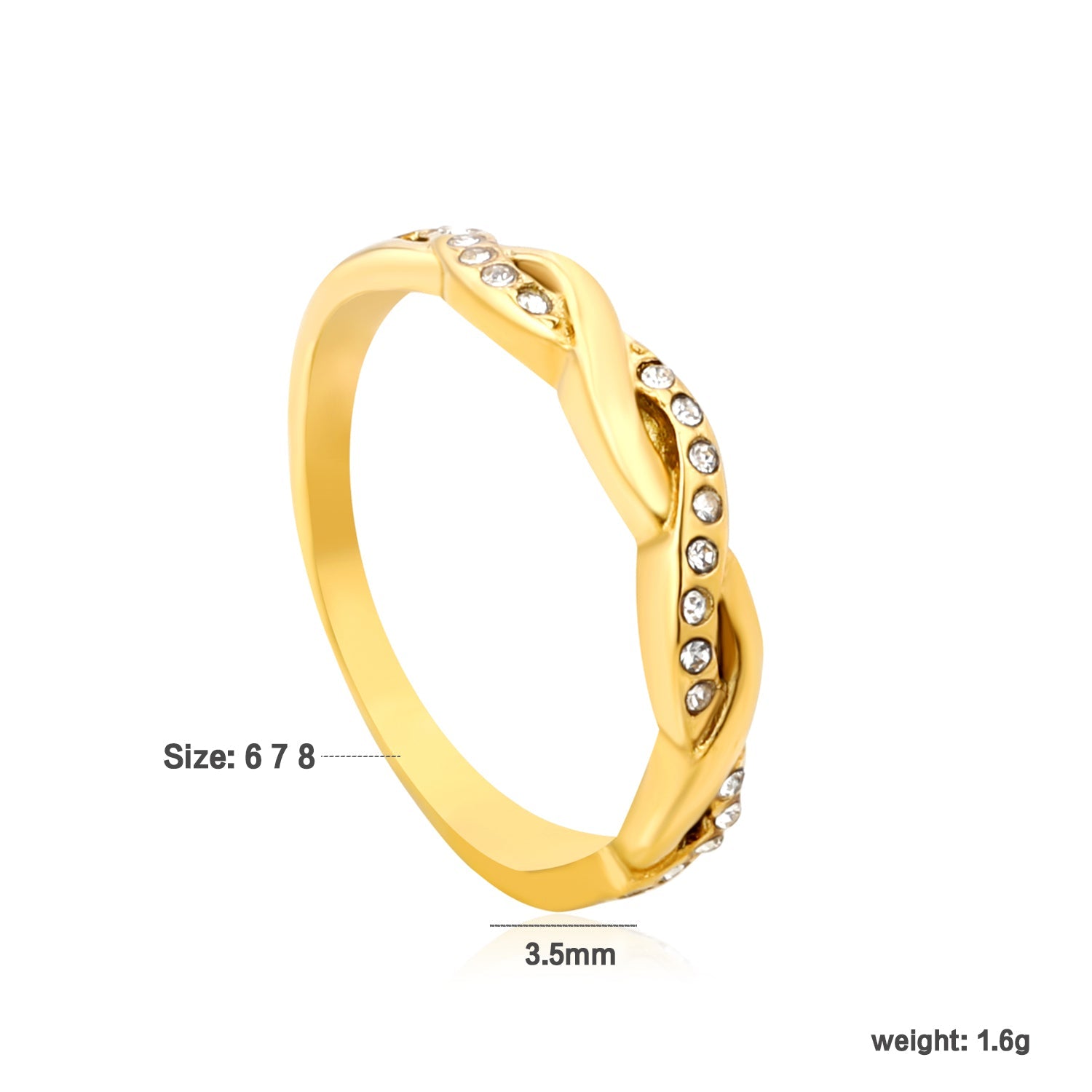 Gold - Plated Curved Band Rings with Diamond, Emerald & Pearl Accents asonjewelry