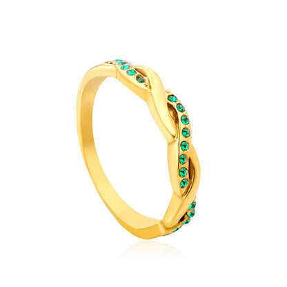 Gold - Plated Curved Band Rings with Diamond, Emerald & Pearl Accents asonjewelry