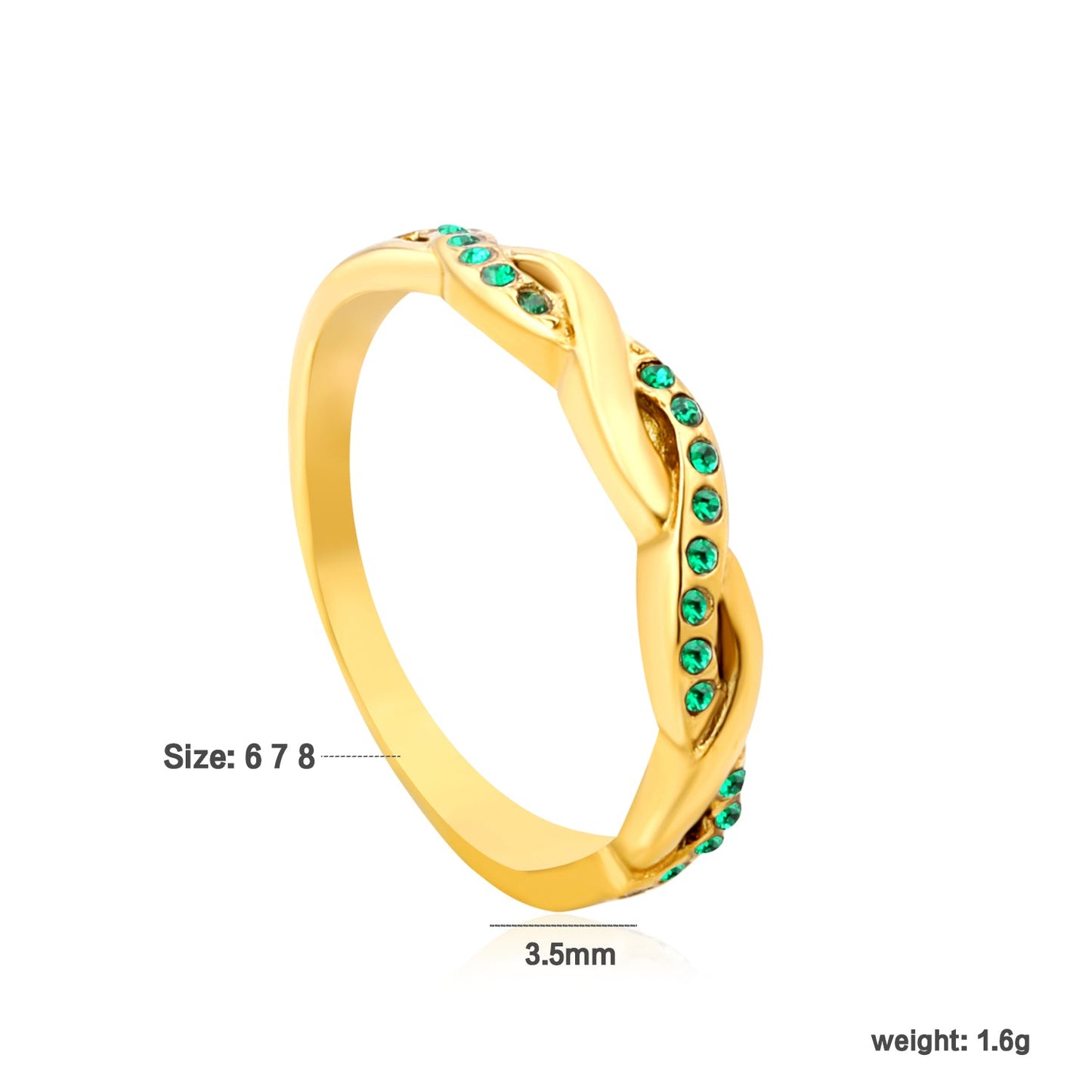Gold - Plated Curved Band Rings with Diamond, Emerald & Pearl Accents asonjewelry