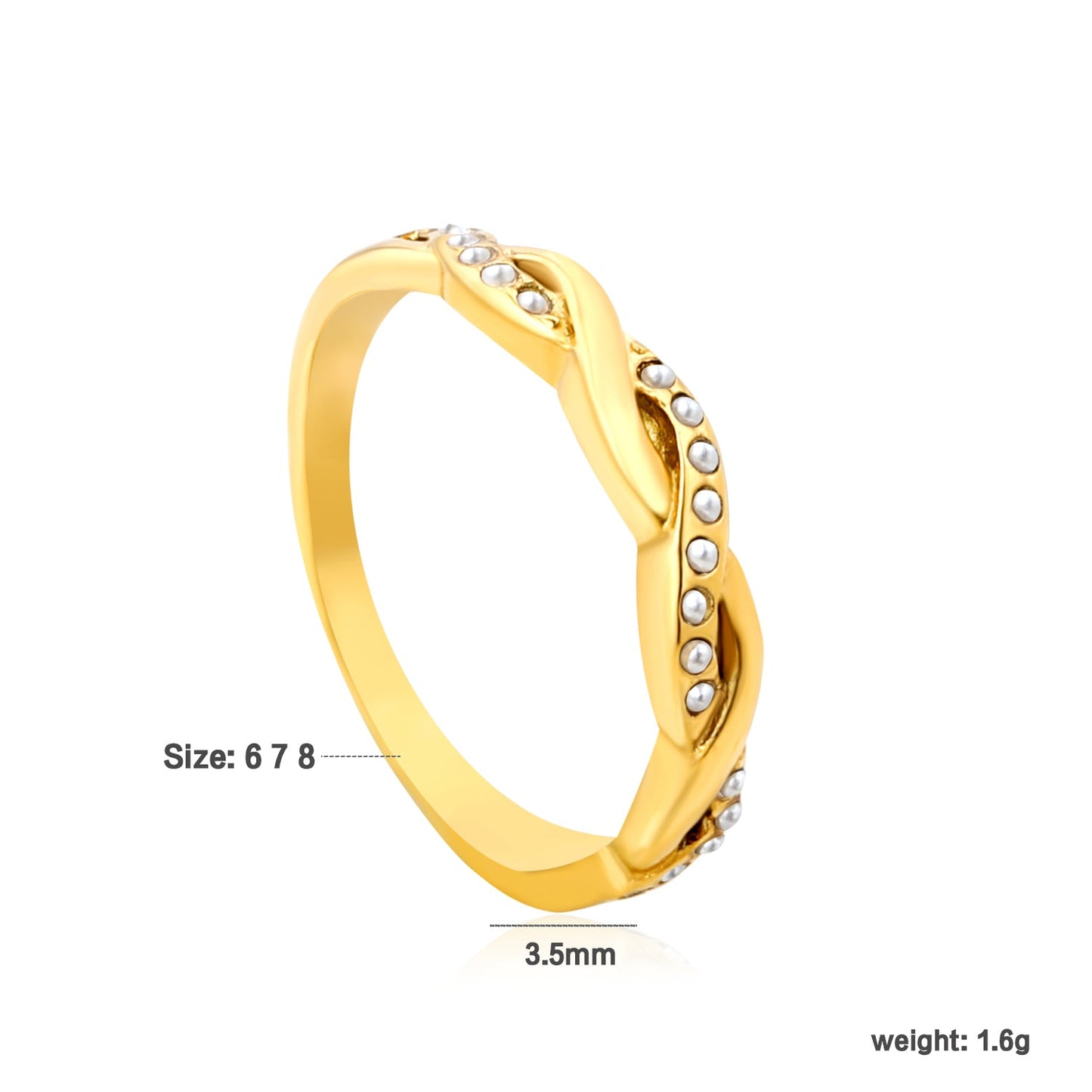 Gold - Plated Curved Band Rings with Diamond, Emerald & Pearl Accents asonjewelry