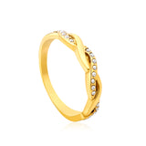 Gold - Plated Curved Band Rings with Diamond, Emerald & Pearl Accents