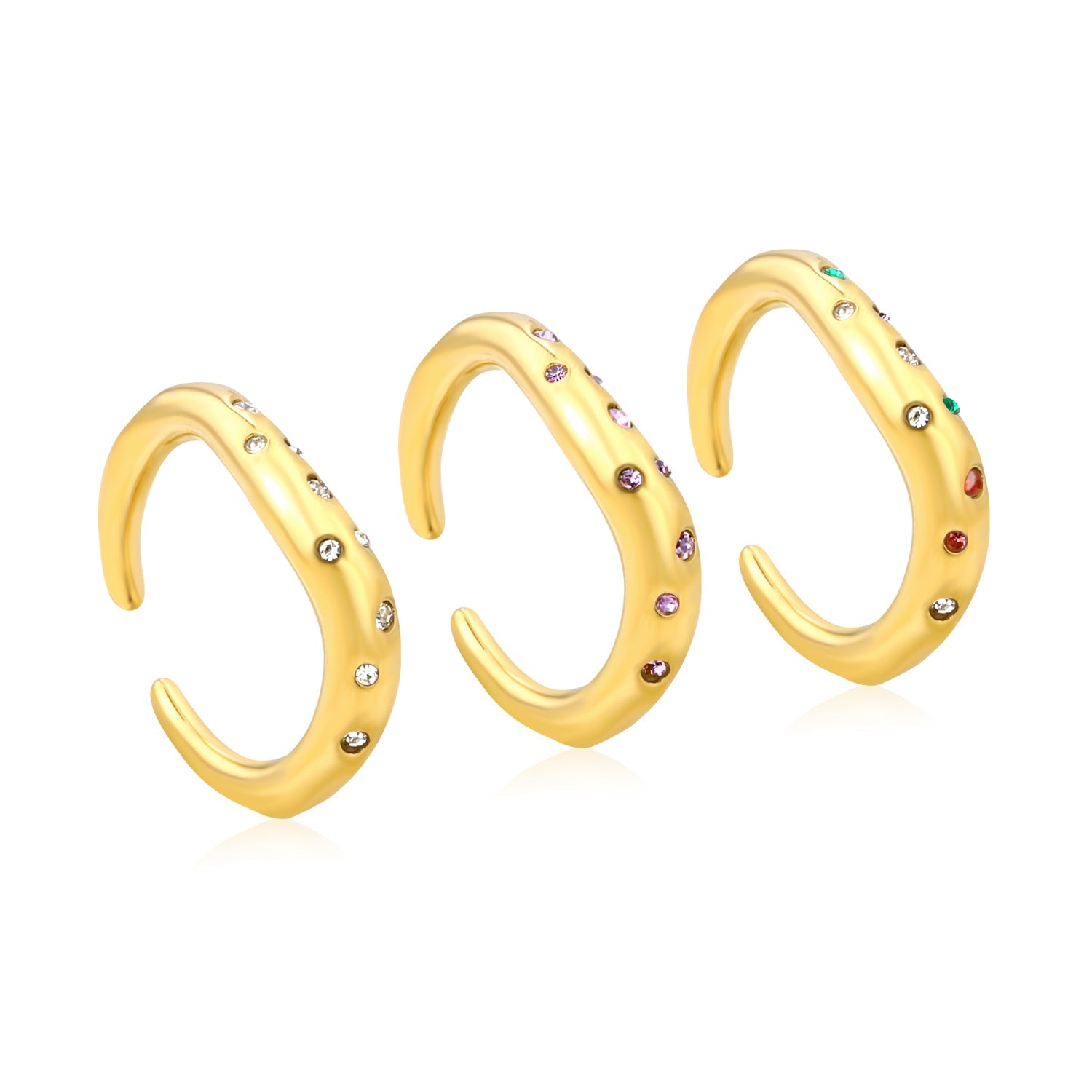 Gold - Plated Multi - Color Gemstone Flower - Shaped Open Ring asonjewelry
