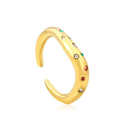 Gold - Plated Multi - Color Gemstone Flower - Shaped Open Ring asonjewelry