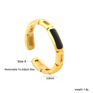 Gold Wide Ring with Black Geometric Accent