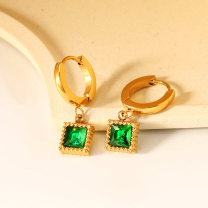 2*9mm I.D. spherical ear clips + 7.7mm square emerald zirconia fittings Earrings gold color asonjewelry
