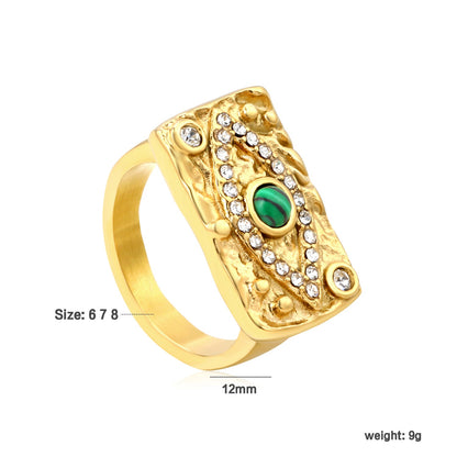 Gold Vintage - Engraved Ring with Emerald & Diamond Accents asonjewelry