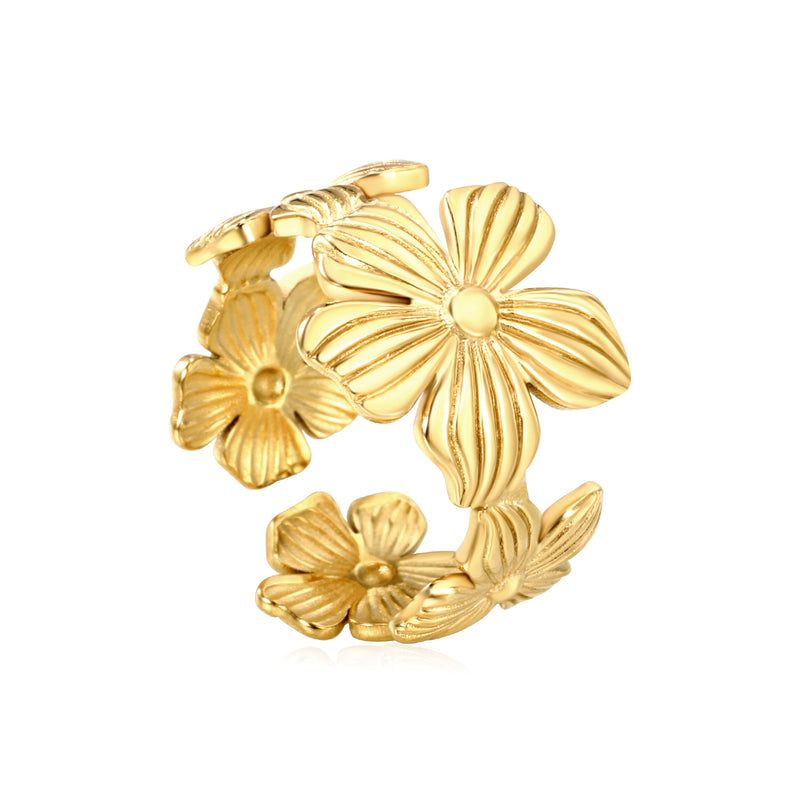 18K Gold - Plated Flower - Embossed Ring