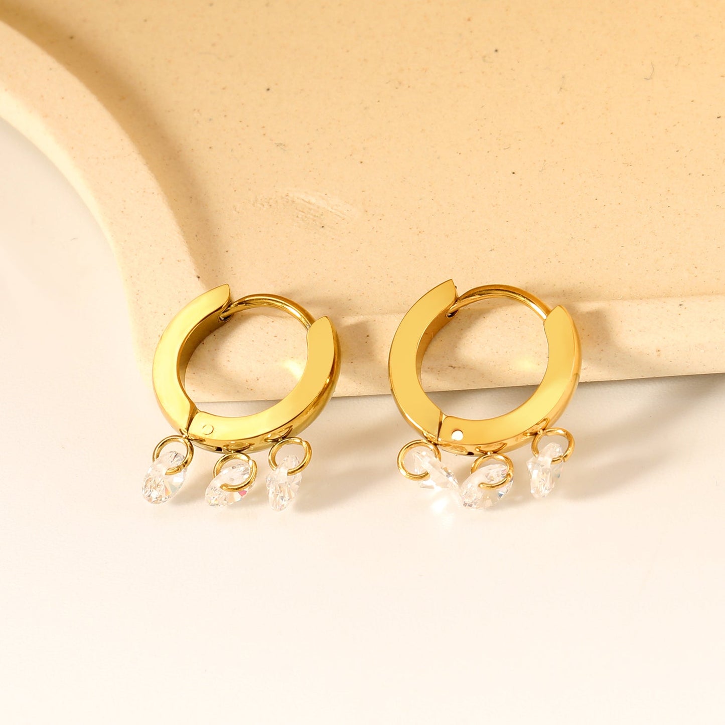 2*9mm spherical earrings + 3 4mm round white zirconium fittings gold color/steel color asonjewelry