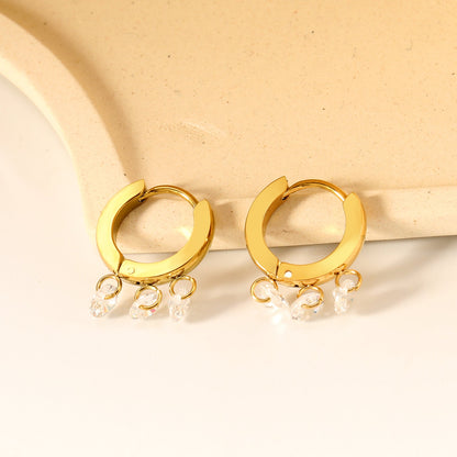 2*9mm spherical earrings + 3 4mm round white zirconium fittings gold color/steel color asonjewelry